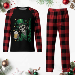 Cheers Fuckers St Patricks Day Plaid Pajama Set Funny Skeleton Drinking Beer TS14 Buffalo Plaid Print Your Wear
