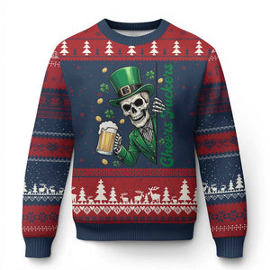 Cheers Fuckers St Patricks Day Ugly Christmas Sweater Funny Skeleton Drinking Beer TS14 Navy Red Print Your Wear