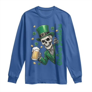 Cheers Fuckers St Patricks Day Long Sleeve Shirt Funny Skeleton Drinking Beer TS14 Royal Blue Print Your Wear