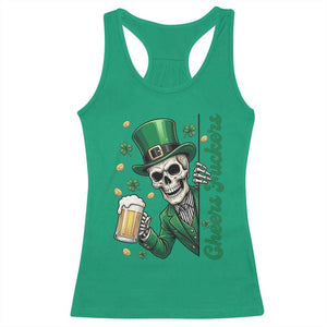 Cheers Fuckers St Patricks Day Racerback Tank Top Funny Skeleton Drinking Beer TS14 Irish Green Print Your Wear