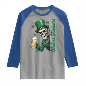 Cheers Fuckers St Patricks Day Raglan Shirt Funny Skeleton Drinking Beer TS14 Sport Gray Royal Print Your Wear