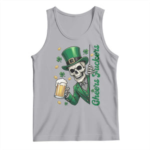 Cheers Fuckers St Patricks Day Tank Top Funny Skeleton Drinking Beer TS14 Athletic Heather Print Your Wear