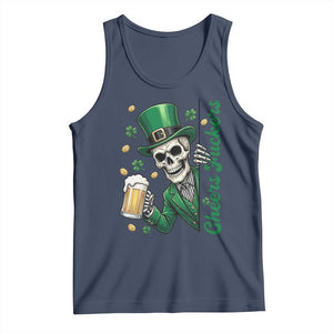 Cheers Fuckers St Patricks Day Tank Top Funny Skeleton Drinking Beer TS14 Navy Print Your Wear