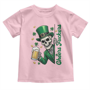 Cheers Fuckers St Patricks Day Toddler T Shirt Funny Skeleton Drinking Beer TS14 Light Pink Print Your Wear