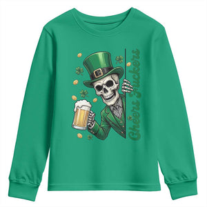 Cheers Fuckers St Patricks Day Youth Sweatshirt Funny Skeleton Drinking Beer TS14 Irish Green Print Your Wear