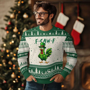 Funny St Patricks Day Lucky Chicken Ugly Christmas Sweater F Caw F TS14 Beige Green Print Your Wear