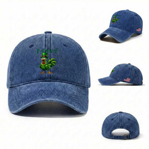 Funny St Patricks Day Lucky Chicken Washed Cotton Baseball Cap F Caw F TS14 Washed Cap Universal Fit Royal Blue Print Your Wear