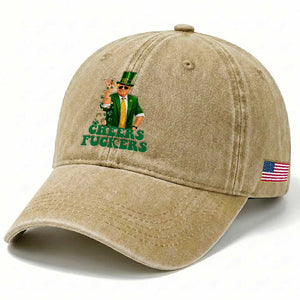 Cheers Fuckers St Patricks Day Washed Cotton Baseball Cap Funny Beer Drinking Trump TS14 Print Your Wear