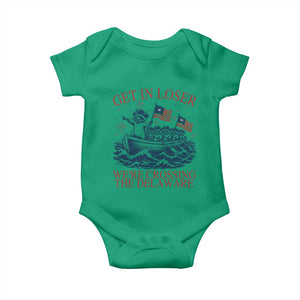 Get In Loser We’re Crossing The Delaware Baby Onesie Funny Raccoon Meme 4th of July