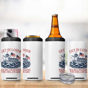 Get In Loser We’re Crossing The Delaware 4 in 1 Can Cooler Tumbler Funny Raccoon Meme 4th of July