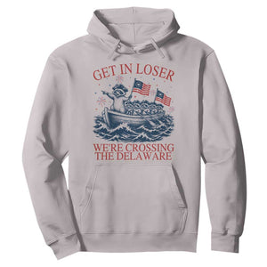 Get In Loser We’re Crossing The Delaware Hoodie Funny Raccoon Meme 4th of July