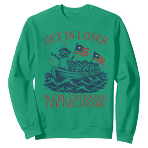 Get In Loser We’re Crossing The Delaware Sweatshirt Funny Raccoon Meme 4th of July