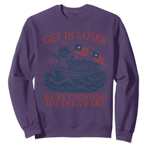 Get In Loser We’re Crossing The Delaware Sweatshirt Funny Raccoon Meme 4th of July