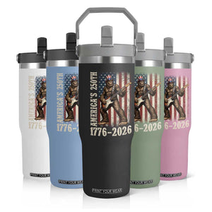 250 Years America Anniversary Flip Straw Tumbler Patriotic Bigfoot Playing Guitar 4th Of July TS14 Print Your Wear