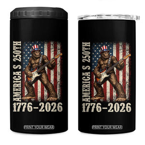 250 Years America Anniversary 4 in 1 Can Cooler Tumbler Patriotic Bigfoot Playing Guitar 4th Of July