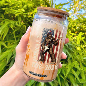 250 Years America Anniversary Glass Can Patriotic Bigfoot Playing Guitar 4th Of July TS14 Black Print Your Wear