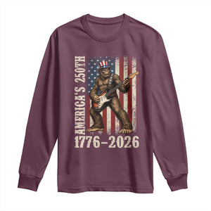 250 Years America Anniversary Long Sleeve Shirt Patriotic Bigfoot Playing Guitar 4th Of July TS14 Maroon Print Your Wear
