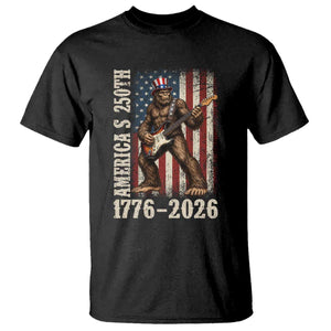 250 Years America Anniversary T Shirt Patriotic Bigfoot Playing Guitar 4th Of July