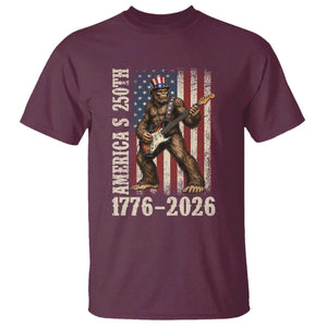 250 Years America Anniversary T Shirt Patriotic Bigfoot Playing Guitar 4th Of July