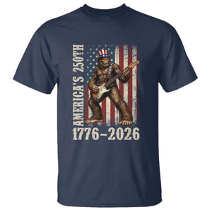 250 Years America Anniversary T Shirt Patriotic Bigfoot Playing Guitar 4th Of July TS14 Navy Print Your Wear