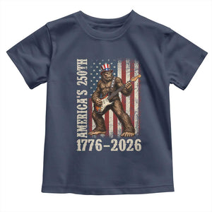 250 Years America Anniversary Toddler T Shirt Patriotic Bigfoot Playing Guitar 4th Of July TS14 Navy Print Your Wear