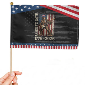 250 Years America Anniversary Patriotic Handheld Flag Bigfoot Playing Guitar 4th Of July TS14 Distressed 8.2" × 5.5" Black Blue Print Your Wear