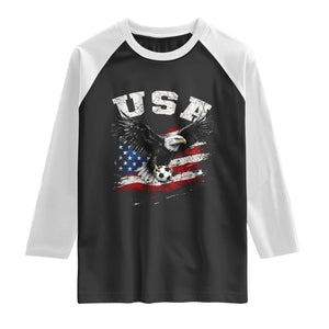 USA Soccer Bald Eagle American Flag Vintage Raglan Shirt