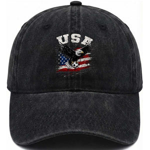 USA Soccer Bald Eagle American Flag Vintage Washed Cotton Baseball Cap