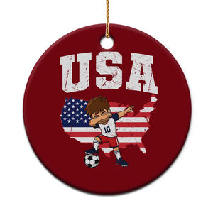 USA Soccer Dabbing Boy American Flag Fan Ceramic Ornament