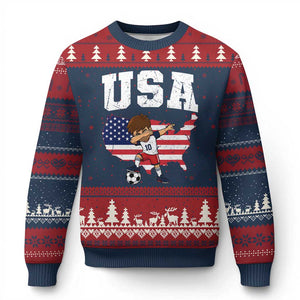 USA Soccer Dabbing Boy American Flag Fan Ugly Christmas Sweater