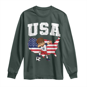 USA Soccer Dabbing Boy American Flag Fan Long Sleeve Shirt