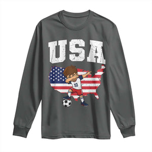 USA Soccer Dabbing Boy American Flag Fan Long Sleeve Shirt