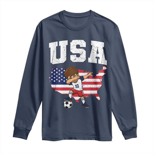 USA Soccer Dabbing Boy American Flag Fan Long Sleeve Shirt