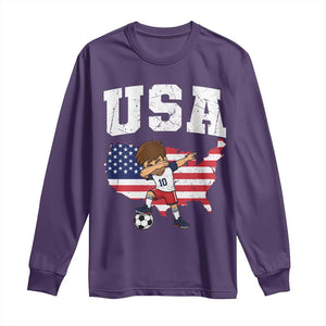 USA Soccer Dabbing Boy American Flag Fan Long Sleeve Shirt
