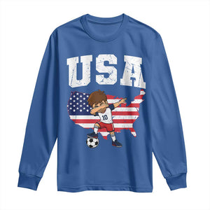 USA Soccer Dabbing Boy American Flag Fan Long Sleeve Shirt