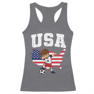 USA Soccer Dabbing Boy American Flag Fan Racerback Tank Top