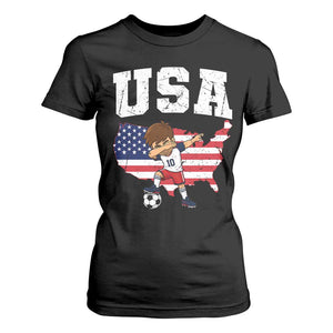 USA Soccer Dabbing Boy American Flag Fan T Shirt For Women
