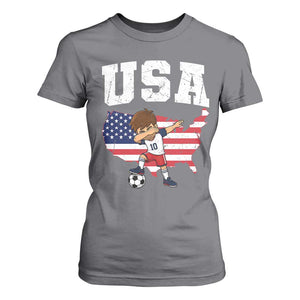 USA Soccer Dabbing Boy American Flag Fan T Shirt For Women