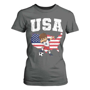 USA Soccer Dabbing Boy American Flag Fan T Shirt For Women