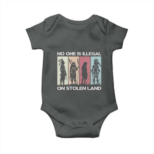 No One is Illegal on Stolen Land Baby Onesie Native American Indigenous TS14 Dark Heather Print Your Wear