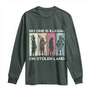 No One is Illegal on Stolen Land Long Sleeve Shirt Native American Indigenous TS14 Dark Forest Green Print Your Wear