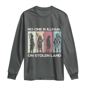 No One is Illegal on Stolen Land Long Sleeve Shirt Native American Indigenous TS14 Dark Heather Print Your Wear