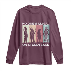 No One is Illegal on Stolen Land Long Sleeve Shirt Native American Indigenous TS14 Maroon Print Your Wear
