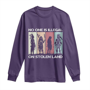 No One is Illegal on Stolen Land Long Sleeve Shirt Native American Indigenous TS14 Purple Print Your Wear
