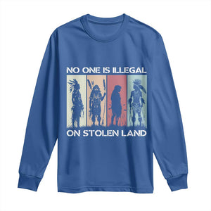No One is Illegal on Stolen Land Long Sleeve Shirt Native American Indigenous TS14 Royal Blue Print Your Wear