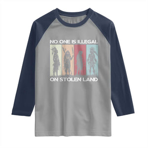 No One is Illegal on Stolen Land Raglan Shirt Native American Indigenous TS14 Sport Gray Navy Print Your Wear