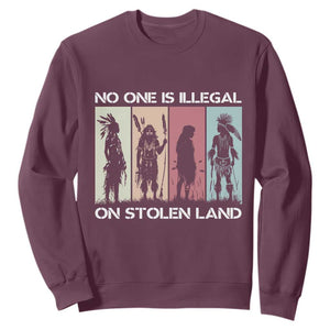 No One is Illegal on Stolen Land Sweatshirt Native American Indigenous TS14 Maroon Print Your Wear
