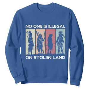 No One is Illegal on Stolen Land Sweatshirt Native American Indigenous TS14 Royal Blue Print Your Wear