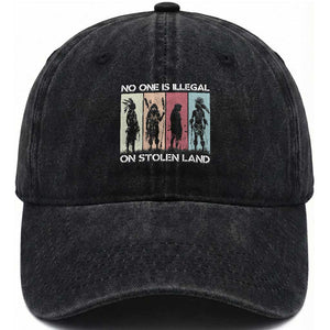 No One is Illegal on Stolen Land Washed Cotton Baseball Cap Native American Indigenous TS14 Washed Cap Universal Fit Black Print Your Wear
