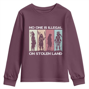 No One is Illegal on Stolen Land Youth Sweatshirt Native American Indigenous TS14 Maroon Print Your Wear